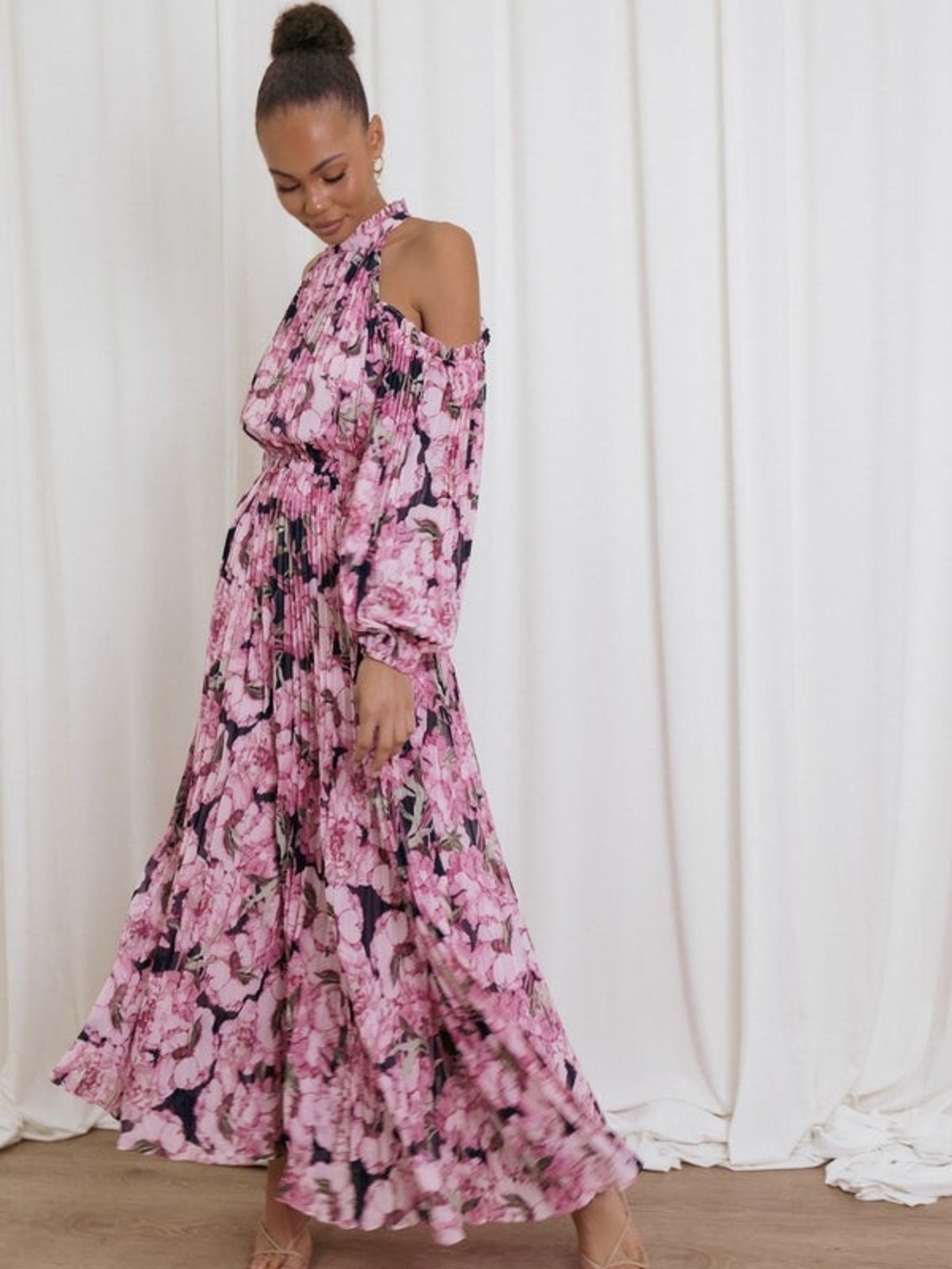 Petal & Pup Hilary Floral Pink Cold-Shoulder Maxi Dress
